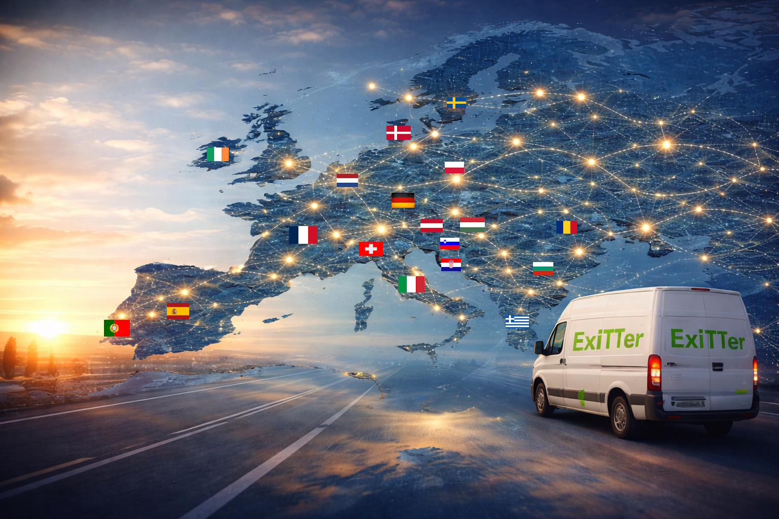 Map of Europe with moving routes